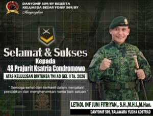 Letkol Juni Fitriyan Bangga Prajurit Ksatria Condromowo Lolos Seleksi Diktuba